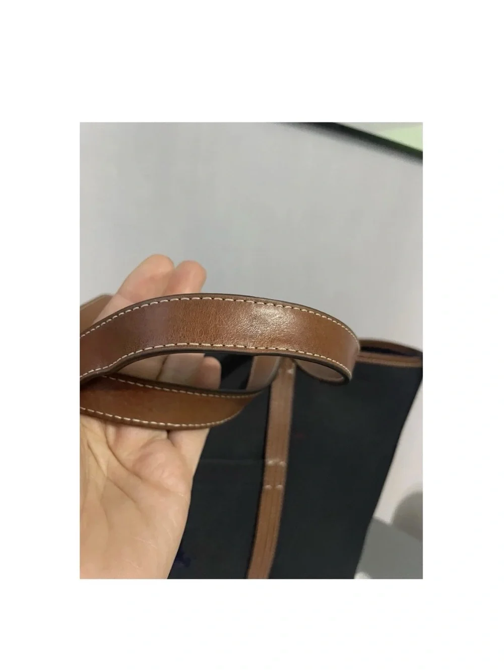 Polo Ralph Lauren Navy Canvas Tote with Brown Leather Straps